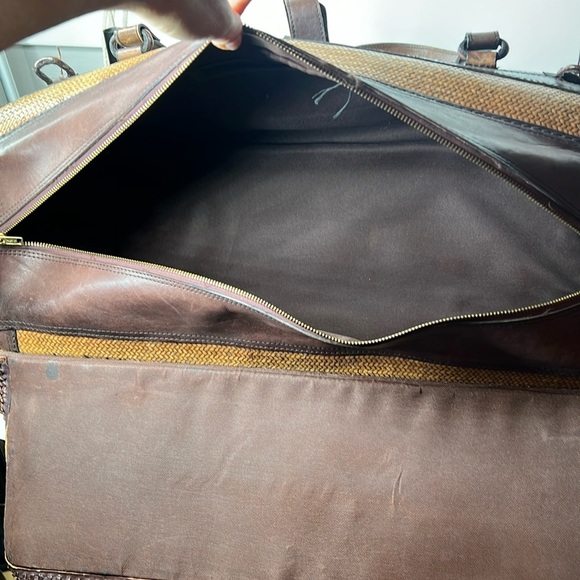 Leather Tightly Woven Wicker Extra Large Double Handle Shoulder Strap Travel Bag - Picture 13 of 16